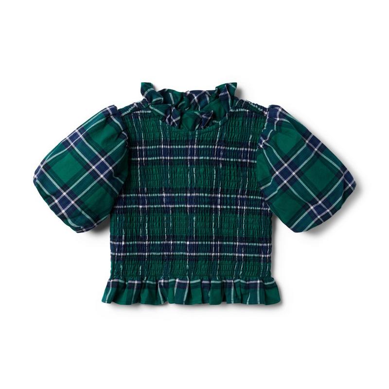 Plaid Smocked Balloon Sleeve Cropped Top - Janie And Jack